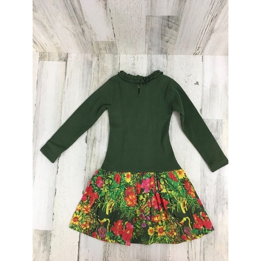 Sophie Catalou Green Dress Girls Sz 4 Rib Knit Floral Skirt - Picture 6 of 8